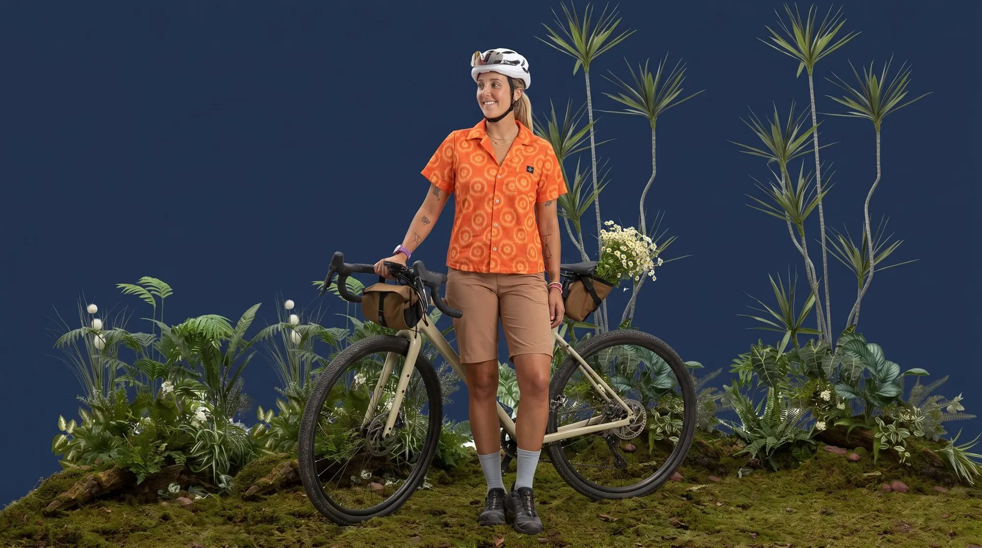 Ciclista con equipación Pamera en un set fotográfico