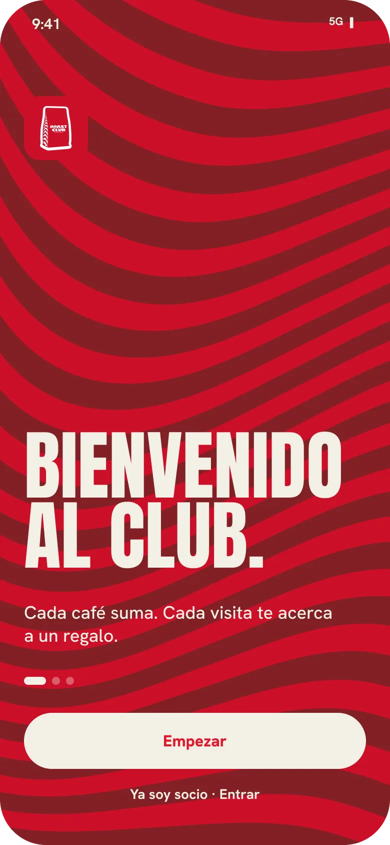 Pantalla de bienvenida al club