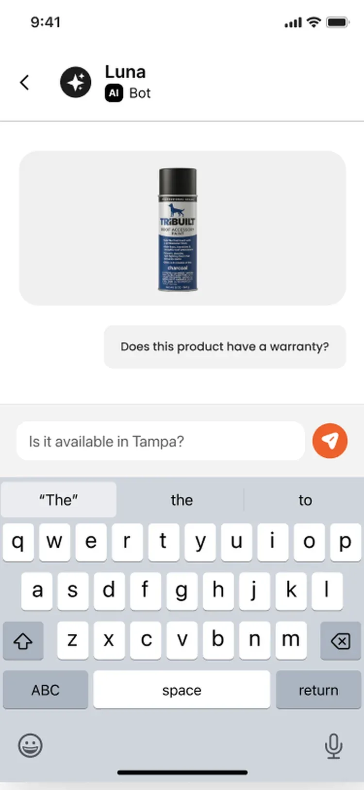 Pregunta sobre disponibilidad en Tampa dentro del chat de la app