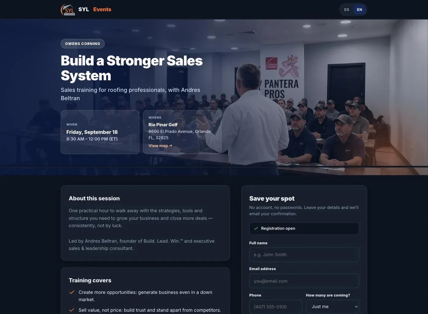 Eventos — Portadas de las landings de SYL Roofing Supply